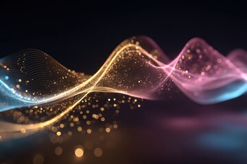 Abstract background with neon pink, gold, and blue wave lines, highlighting data transfer.