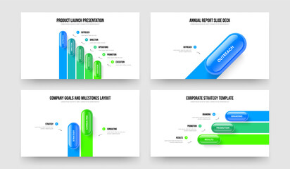 Advertising Review Five One Two Three Element Infographic Presentation Layout Vector Illustration Set. Sales Development 5 1 2 3 Step Diagram Slide Template Bundle.