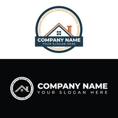 Real Estate Company Logo Design Template Modern Roof Icon with Chimney and Window