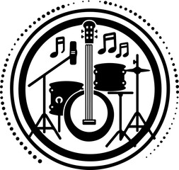 Black and white music store logo vector illustration