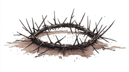crown of thorns on Jesus clipart, passion week theme, ink sketch, muted brown, isolated on white background