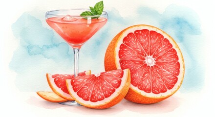 Grapefruit Cocktail Still Life Painted Delight