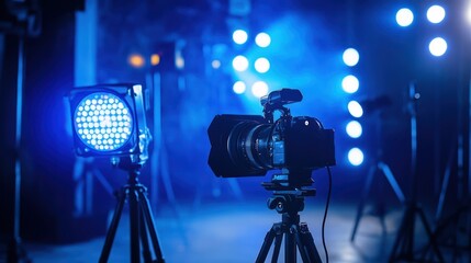 Professional film setup with camera and lights for cinematic productions