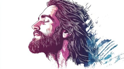 Fototapeta premium peaceful Jesus illustration clipart, calming energy, pastel sketch, minimal tones, isolated on white background