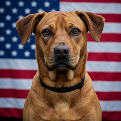 Obraz premium Patriotic Dog Portrait: American Spirit in His Eyes
