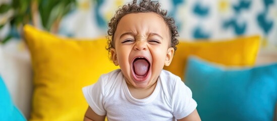 Expressive infant showcases emotional intensity with a loud vocal outburst