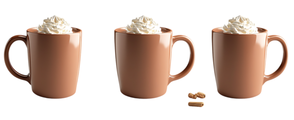 Set For Three cups of latte art isolated on transparent background
