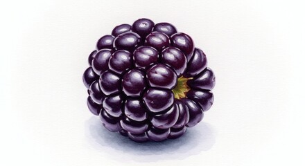 Intricate watercolor painting of ripe blackberry