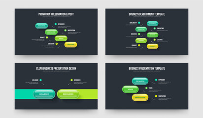 Professional Forecast 4 5 2 3 Step Infographic Slideshow Design Bundle. Financial Innovation Four Five Two Three Element Diagram Presentation Layout Vector Illustration Set.
