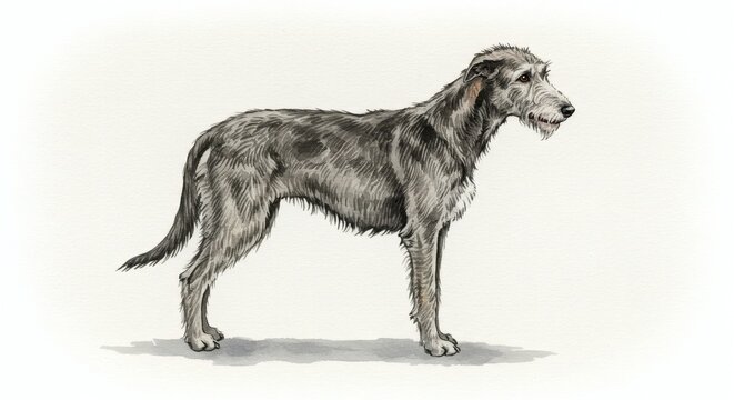 Irish wolfhound stands tall attentive pose