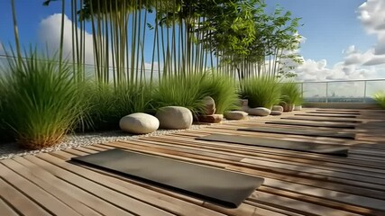 Serene Yoga Retreat on Rooftop with Lush Greenery