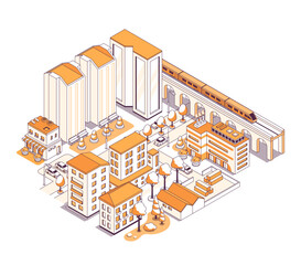 Live near the railway - vector isometric illustration