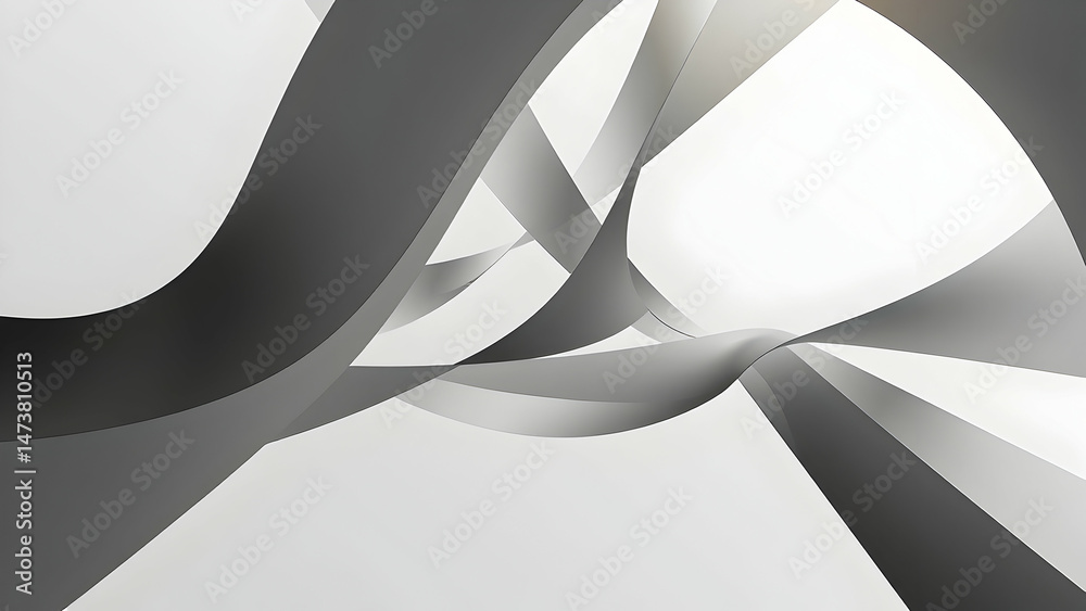 Poster abstract grey and white ribbons flowing dynamically overlapping to form a modern design