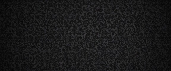 Fototapeta premium Intricate black gothic damask wallpaper, seamless floral vines , vintage, ornate