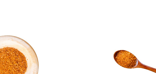 spices in wooden spoons with empty space in the middle