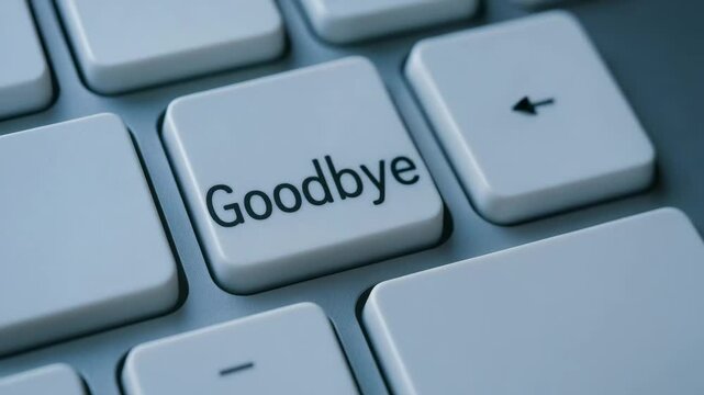 Goodbye key on keyboard with finger pressing button for termination of session or exit in technology communication and computer device