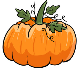Orange pumpkin clip art illustration, celebrating Thanksgiving, Halloween.