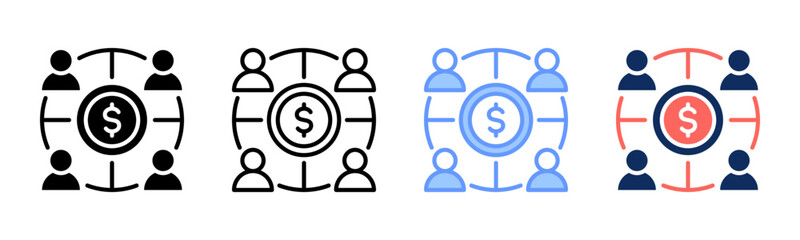 Crowdfunding icon sheet multiple style collection