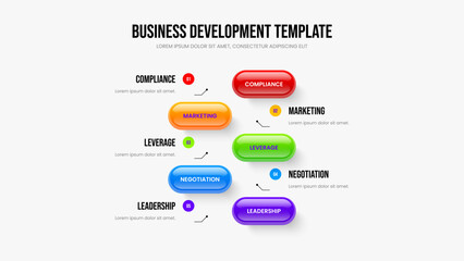 Fototapeta premium Professional Overview 5 Option Infographic Slideshow Design. Product Review Five Step Diagram Frame Layout. Creative Profile Presentation Template Vector Illustration.