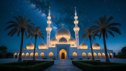 Naklejka premium Nighttime Mosque Scene
