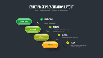 Visual Profile Slideshow Template Vector Illustration. Creative Showcase 4 Element Diagram Frame Layout. Project Solution Four Option Infographic Presentation Design.