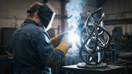 Skilled Male Welder in Industrial Workshop Crafting Intricate Metal Sculpture with Precision and Care, Showcasing His Expertise and Dedication to Artistry - Powered by Adobe