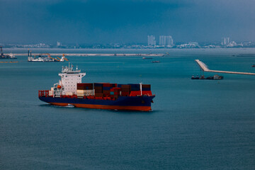 shipping container carrier container sailing in sea, global business and industry delivery service...
