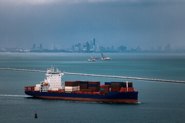 shipping container carrier container sailing in sea, global business and industry delivery service...