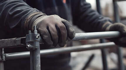 Worker Assembling Metal Framework