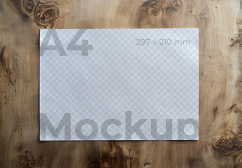 Realistic A4 Landscape Mockup Paper On Wooden Background