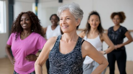 Women of different ages enjoying a dance class in a bright studio during the day