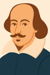  Vector portrait of William Shakespeare.
Flat vector illustration of William Shakespeare, English playwright and poet. Iconic minimalist style with distinctive facial features.