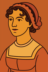  Vector portrait of Jane Austen in retro style.
Minimalistic vector illustration by Jane Austen, English writer, author of Pride and Prejudice.