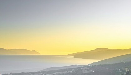 Fototapeta premium Serene sunset over coastal landscape santorini scenic view tranquil environment wide-angle perspective nature's beauty