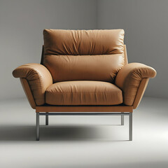 Stylish Brown Leather Armchair with Wooden Legs in Modern Interior Design

