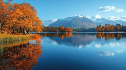 Tranquil lakes reflect the surrounding landscape like a mirror, their still surfaces creating a sense of perfect symmetry, a serene and picturesque scene