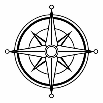 Compass Outline for Educational Coloring Book Page Featuring Navigation and Directional Tool Elements