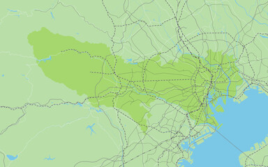 Obraz premium 日本の東京都の周辺地域を含めたシンプルなロードマップ