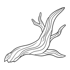 Driftwood Outline for Nature-Themed Coloring Book Page Featuring Coastal and Organic Elements