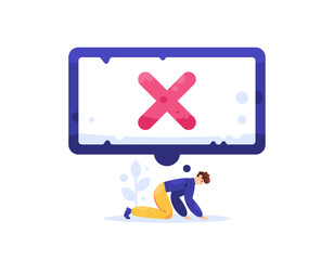concept of failure, mistake, rejection. in trouble. feeling frustrated and stressed because of failure. problems. illustration of people down because they have failed. cross symbol. flat style design