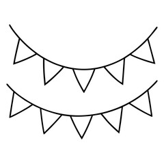 Flags Garland Outline for Festive Coloring Book Page Featuring Celebration and Party Decoration Elements