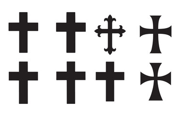 Silhouette Vector of Christian Cross Icon Set