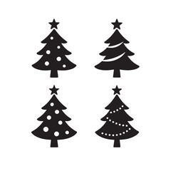 Silhouette Vector of Four Artistic Christmas Trees