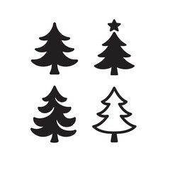 Silhouette Vector of Four Unique Christmas Tree Designs