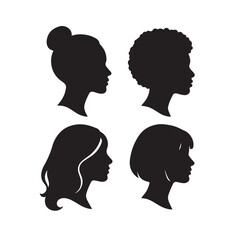 Silhouette Vector of Elegant Woman Face Profiles