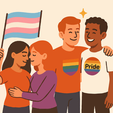 Group of diverse people with pride flags 