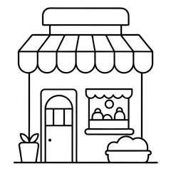 Food Shop Outline for Printable Coloring Book Page Featuring Market and Grocery Elements