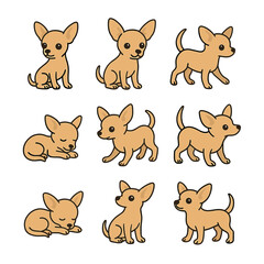 Cute Chihuahua Puppy Illustrations Displaying Various Poses and Emotions  