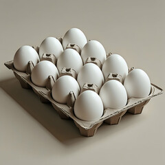 A Dish of White Eggs in a Simple Cardboard Carton on a White Surface – Isolated Food Mockup


