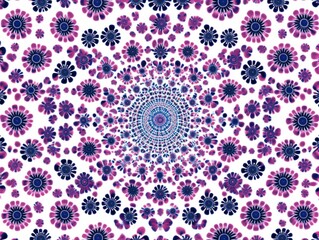 Abstract Purple and Blue Floral Mandala Pattern on White Background